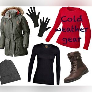 Cold weather, accessories, caps, gloves etc.